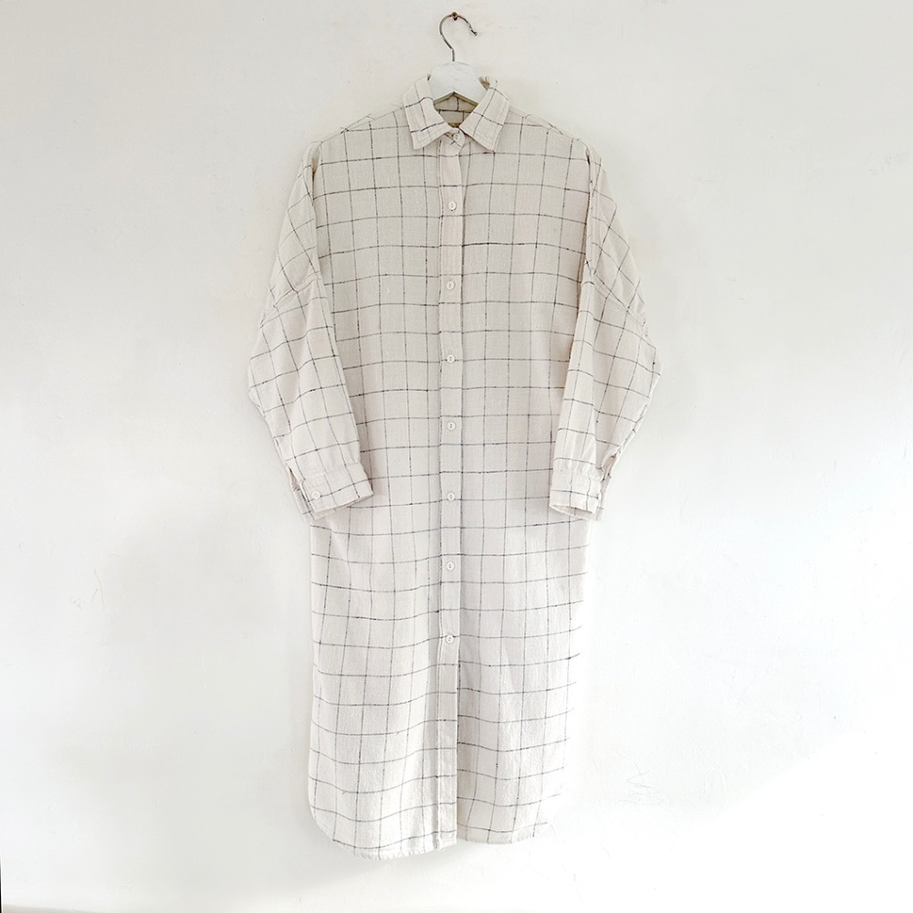 Jesse Kamm ivory windowpane cotton shirt dress shirtdress ulu lasso XS S M O/S